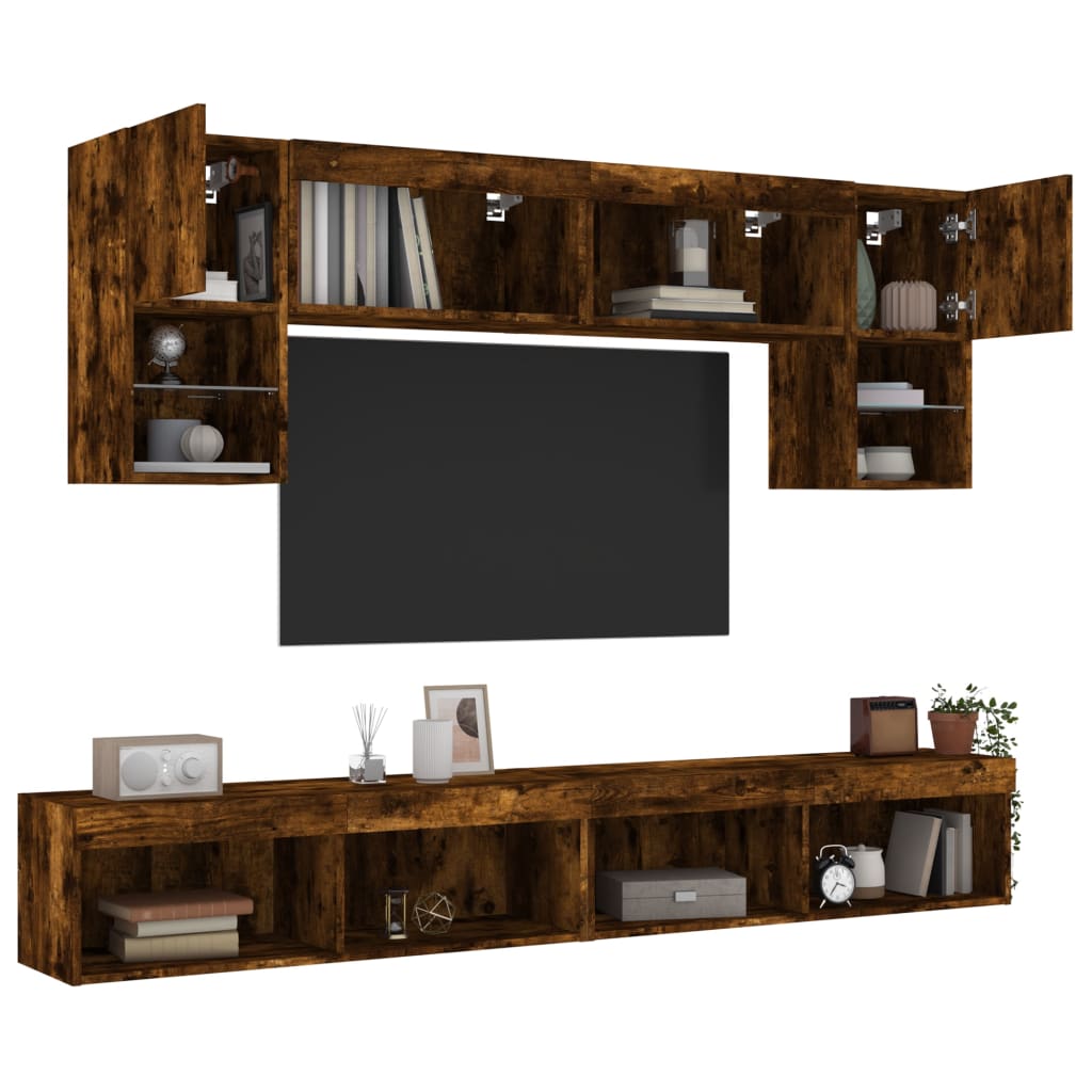6-delige tv-wandmeubelset met LED bewerkt hout gerookt eiken is nu te koop bij PeponiXL, paradijselijk wonen!