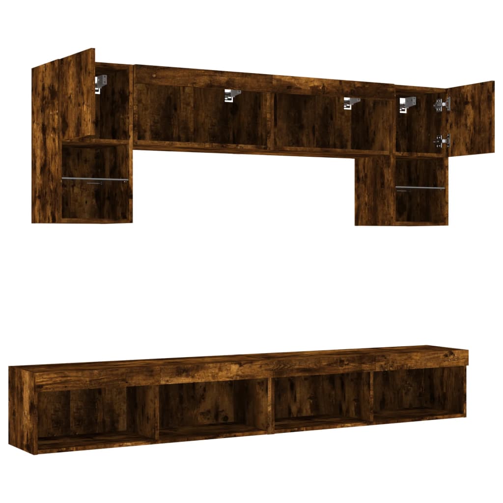 6-delige tv-wandmeubelset met LED bewerkt hout gerookt eiken is nu te koop bij PeponiXL, paradijselijk wonen!