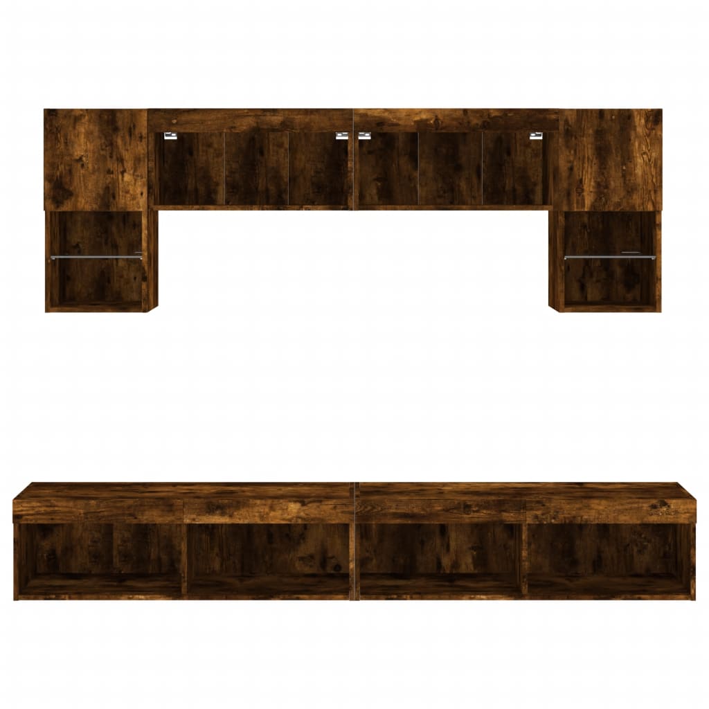 6-delige tv-wandmeubelset met LED bewerkt hout gerookt eiken is nu te koop bij PeponiXL, paradijselijk wonen!