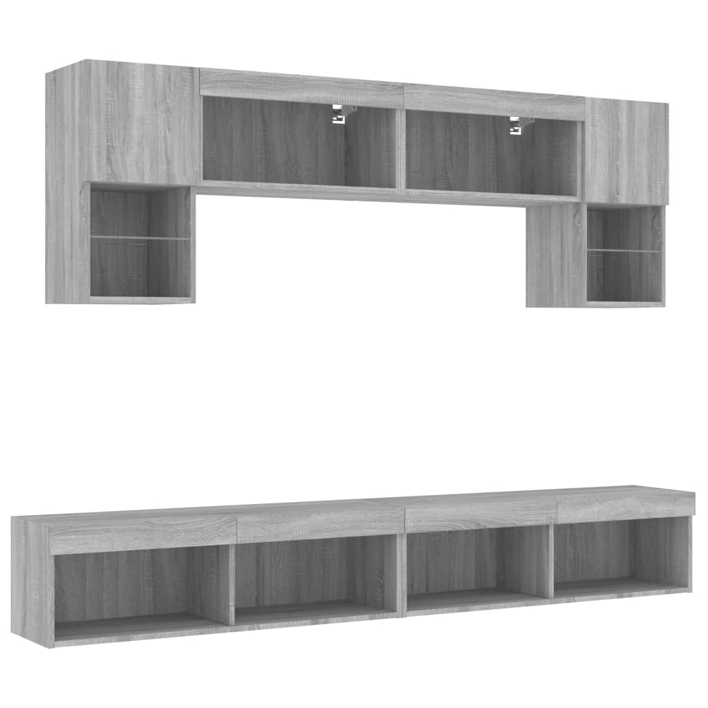 6-delige Tv-wandmeubelset met LED grijs sonoma eikenkleurig is nu te koop bij PeponiXL, paradijselijk wonen!