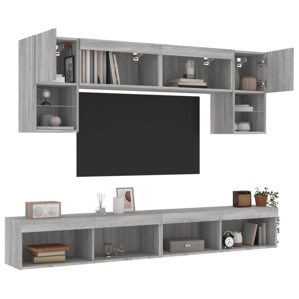 6-delige Tv-wandmeubelset met LED grijs sonoma eikenkleurig is nu te koop bij PeponiXL, paradijselijk wonen!