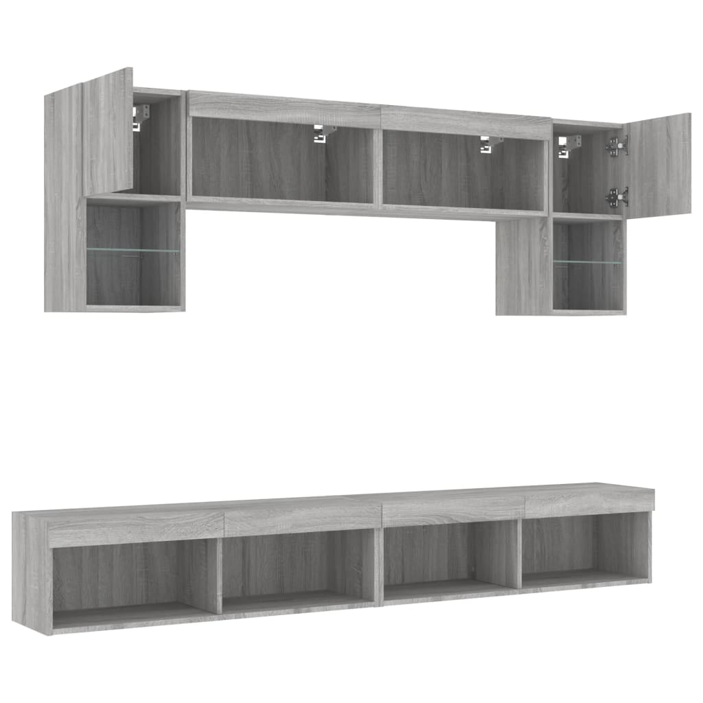 6-delige Tv-wandmeubelset met LED grijs sonoma eikenkleurig is nu te koop bij PeponiXL, paradijselijk wonen!