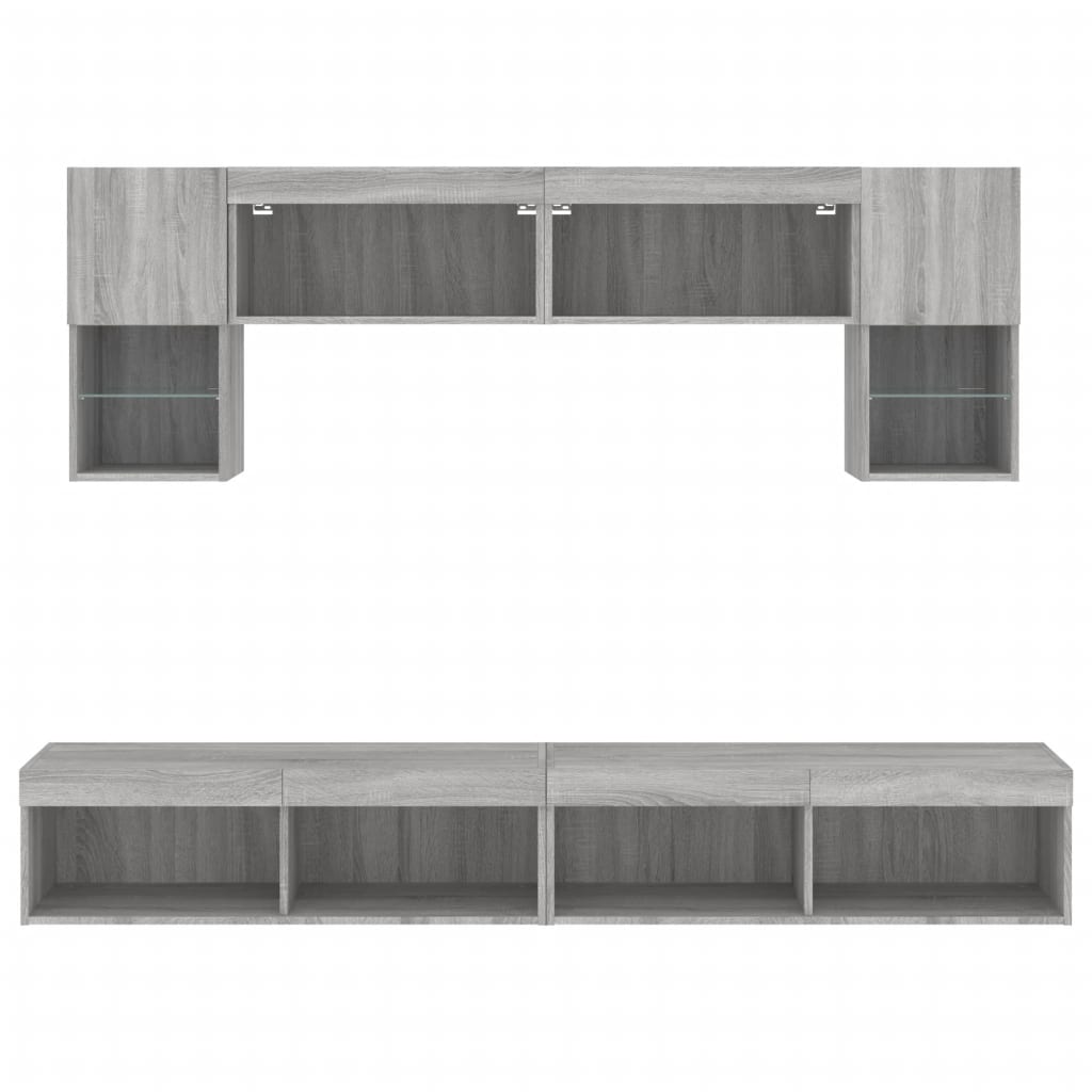 6-delige Tv-wandmeubelset met LED grijs sonoma eikenkleurig is nu te koop bij PeponiXL, paradijselijk wonen!