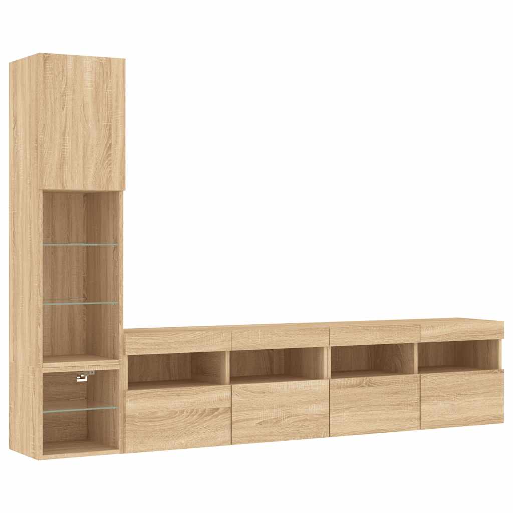 4-delige Tv-wandmeubelset met LED bewerkt hout sonoma eiken is nu te koop bij PeponiXL, paradijselijk wonen!