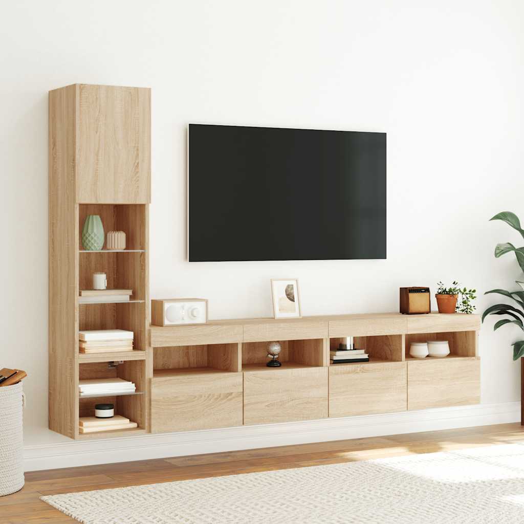 4-delige Tv-wandmeubelset met LED bewerkt hout sonoma eiken is nu te koop bij PeponiXL, paradijselijk wonen!