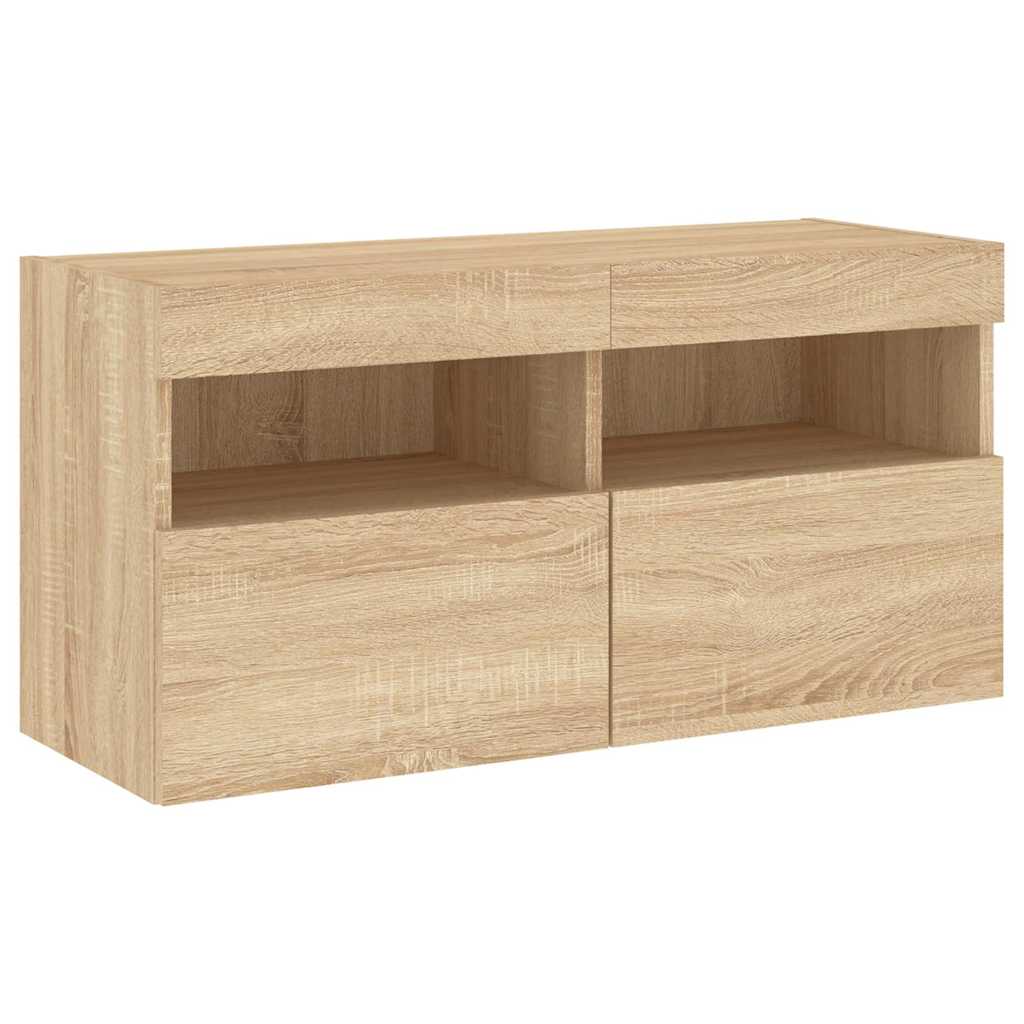 4-delige Tv-wandmeubelset met LED bewerkt hout sonoma eiken is nu te koop bij PeponiXL, paradijselijk wonen!