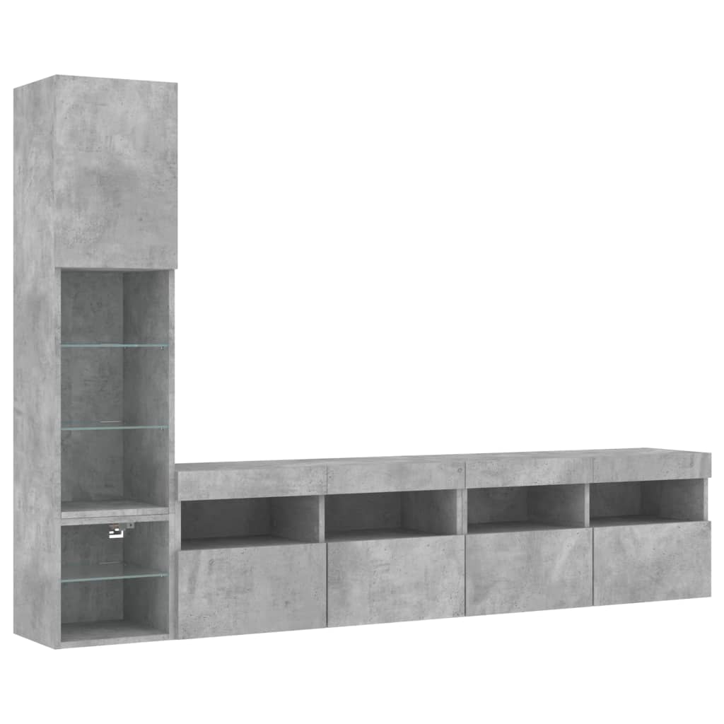4-delige Tv-wandmeubelset met LED bewerkt hout betongrijs is nu te koop bij PeponiXL, paradijselijk wonen!