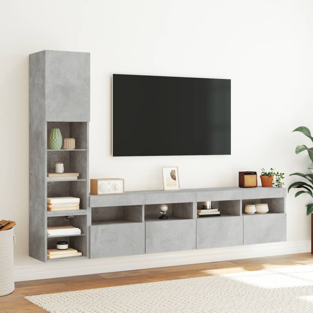 4-delige Tv-wandmeubelset met LED bewerkt hout betongrijs is nu te koop bij PeponiXL, paradijselijk wonen!