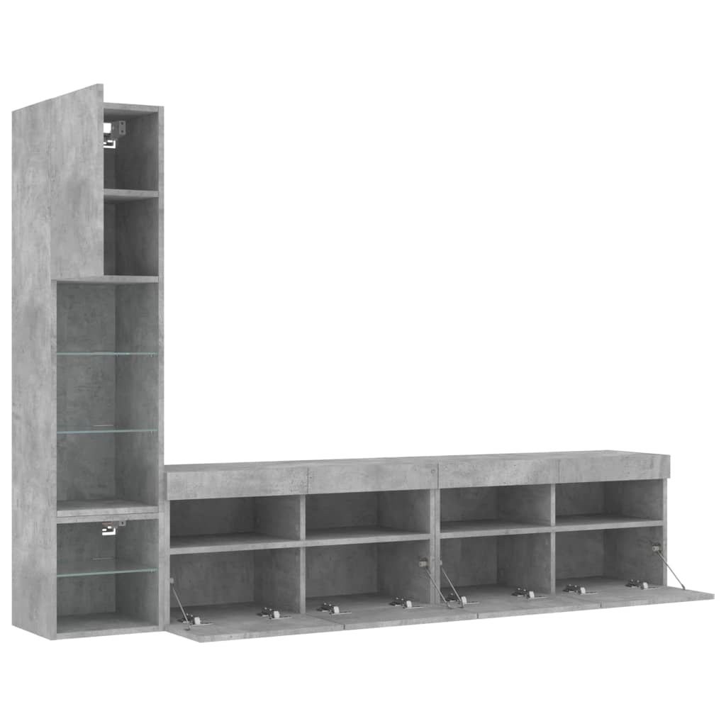 4-delige Tv-wandmeubelset met LED bewerkt hout betongrijs is nu te koop bij PeponiXL, paradijselijk wonen!