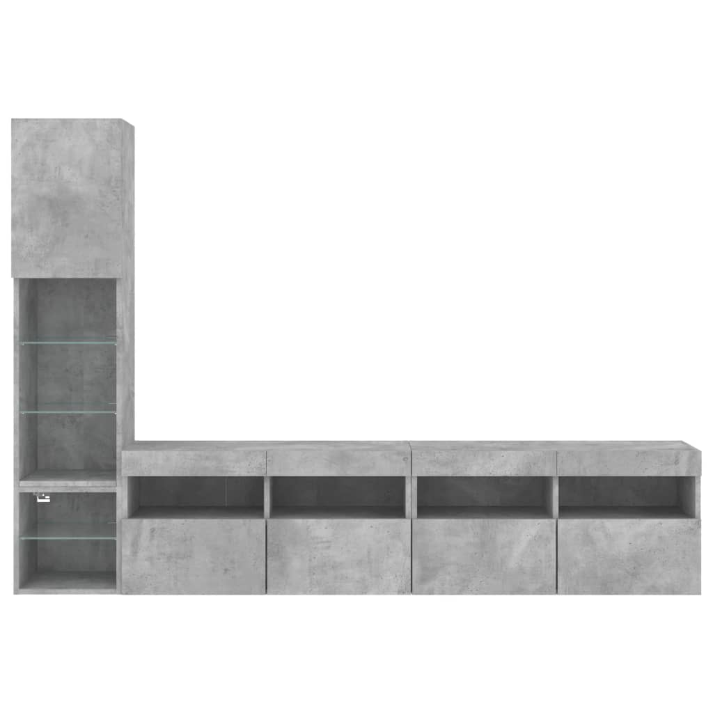 4-delige Tv-wandmeubelset met LED bewerkt hout betongrijs is nu te koop bij PeponiXL, paradijselijk wonen!