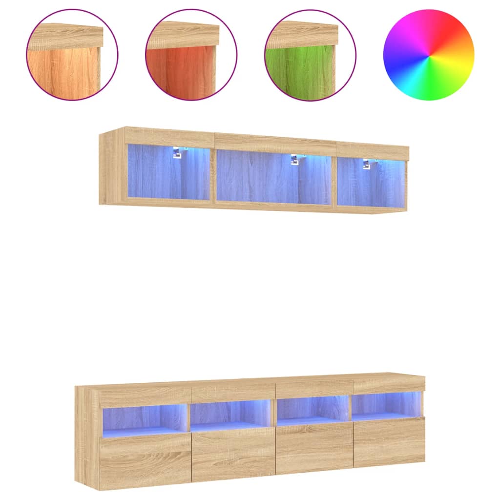 5-delige Tv-wandmeubelset met LED bewerkt hout sonoma eiken is nu te koop bij PeponiXL, paradijselijk wonen!