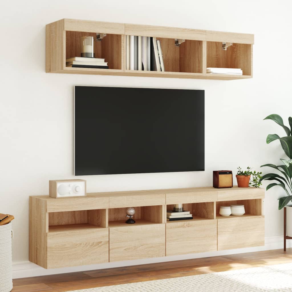 5-delige Tv-wandmeubelset met LED bewerkt hout sonoma eiken is nu te koop bij PeponiXL, paradijselijk wonen!