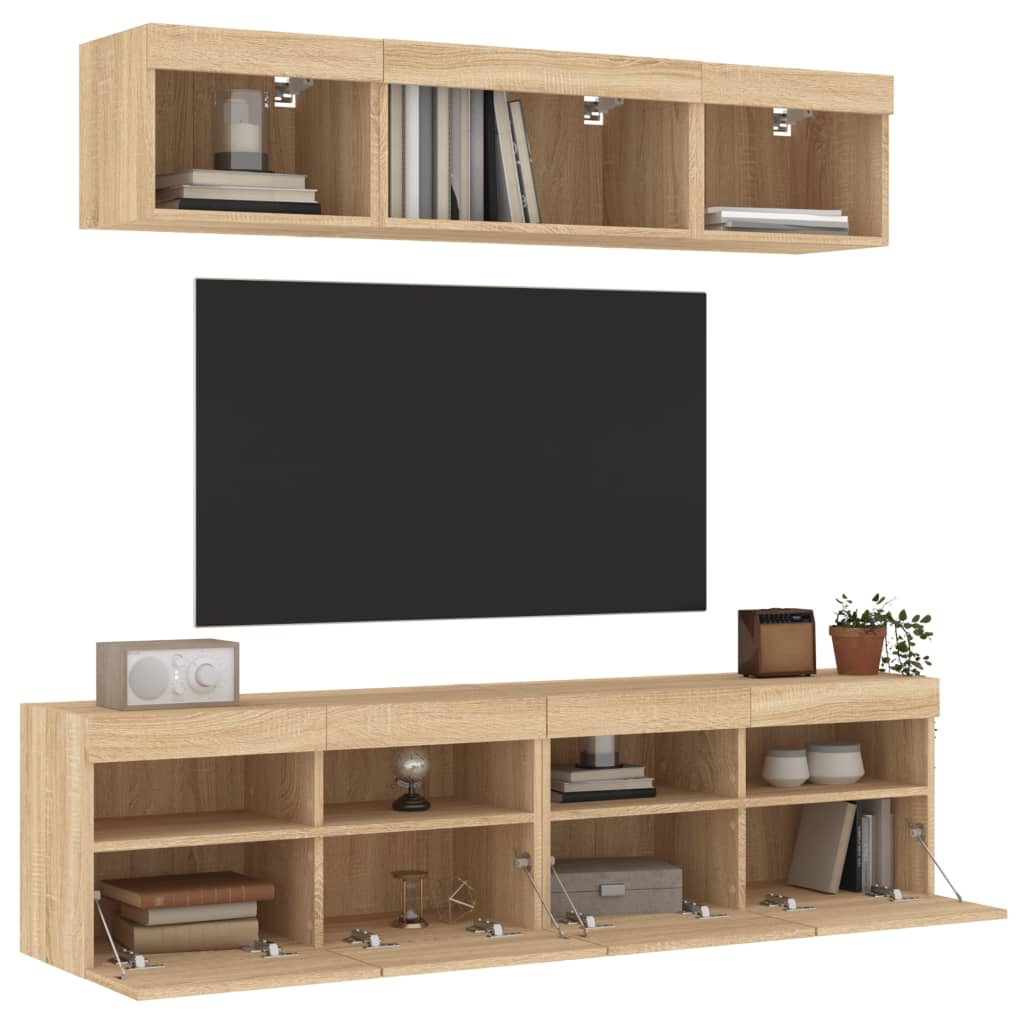 5-delige Tv-wandmeubelset met LED bewerkt hout sonoma eiken is nu te koop bij PeponiXL, paradijselijk wonen!