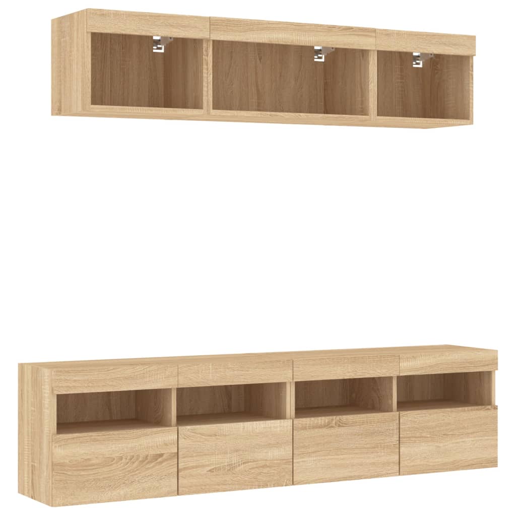 5-delige Tv-wandmeubelset met LED bewerkt hout sonoma eiken is nu te koop bij PeponiXL, paradijselijk wonen!