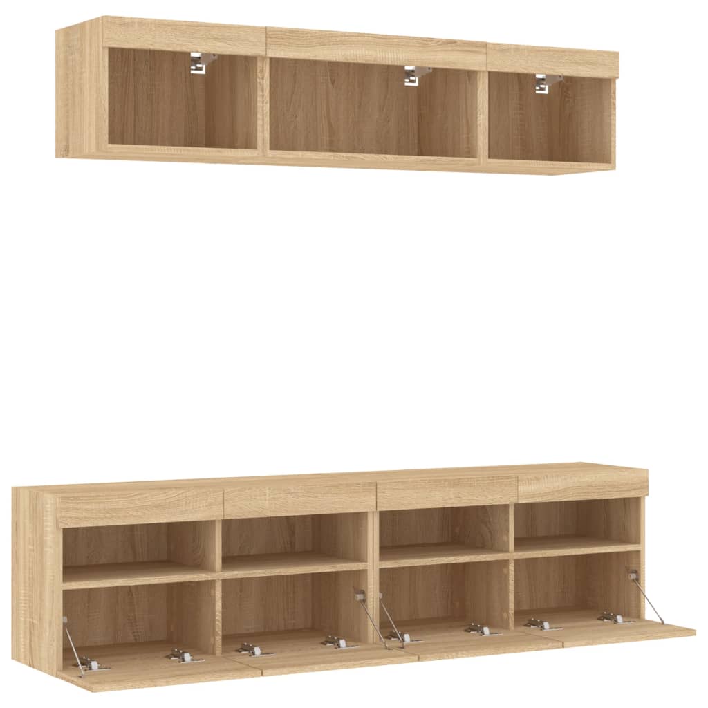 5-delige Tv-wandmeubelset met LED bewerkt hout sonoma eiken is nu te koop bij PeponiXL, paradijselijk wonen!