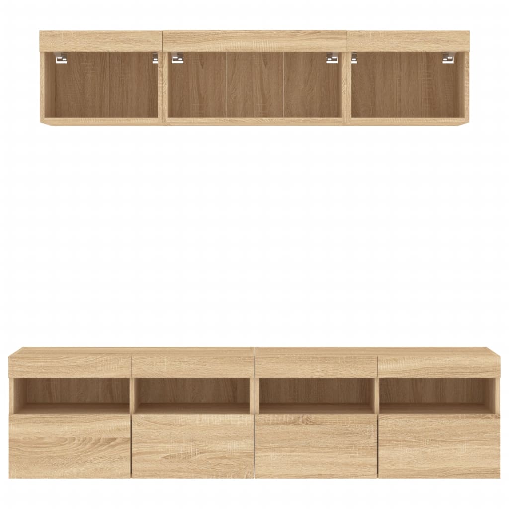 5-delige Tv-wandmeubelset met LED bewerkt hout sonoma eiken is nu te koop bij PeponiXL, paradijselijk wonen!