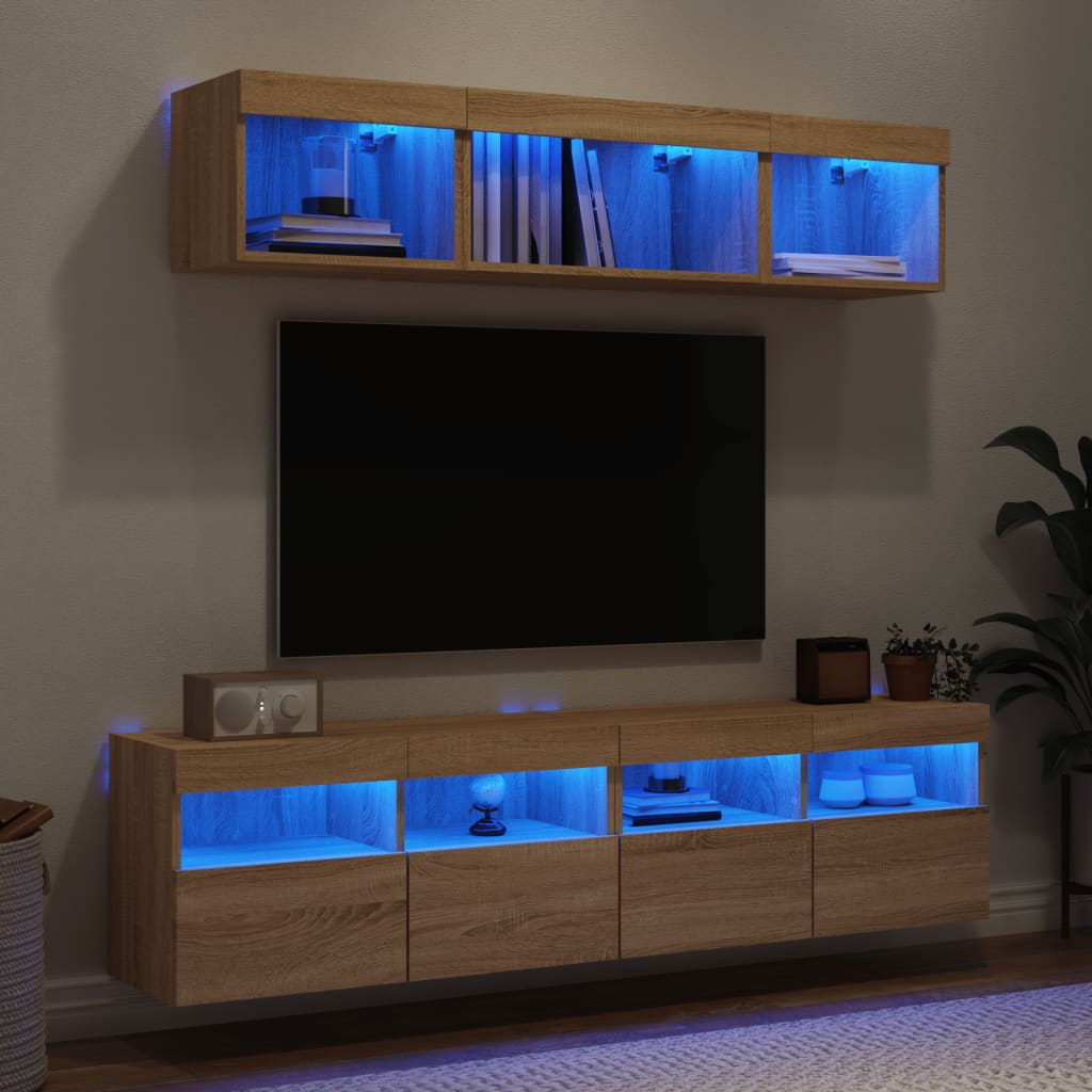 5-delige Tv-wandmeubelset met LED bewerkt hout sonoma eiken is nu te koop bij PeponiXL, paradijselijk wonen!