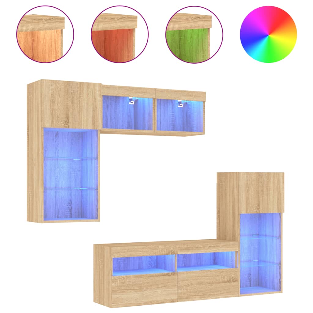 5-delige Tv-wandmeubelset met LED bewerkt hout sonoma eiken is nu te koop bij PeponiXL, paradijselijk wonen!