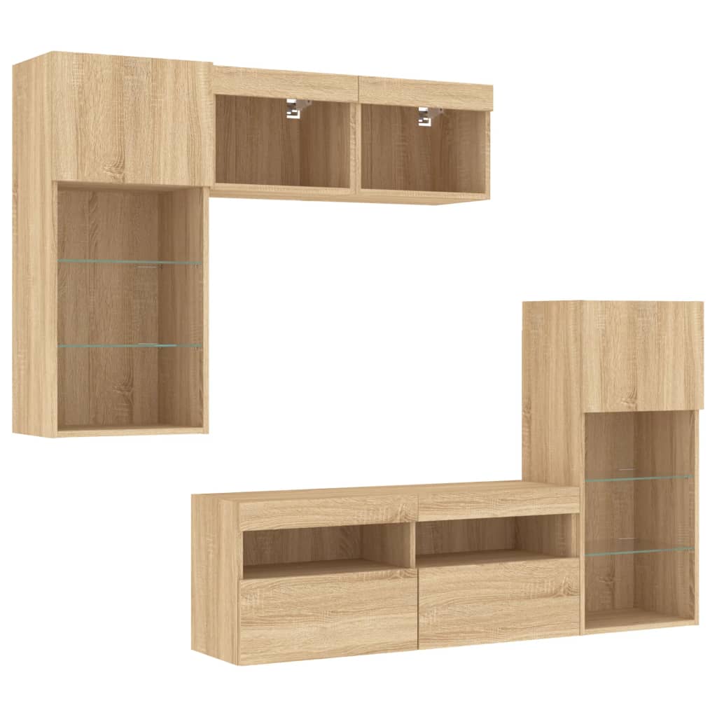 5-delige Tv-wandmeubelset met LED bewerkt hout sonoma eiken is nu te koop bij PeponiXL, paradijselijk wonen!