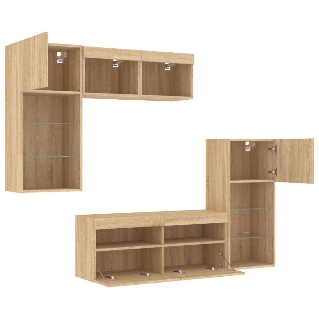 5-delige Tv-wandmeubelset met LED bewerkt hout sonoma eiken is nu te koop bij PeponiXL, paradijselijk wonen!