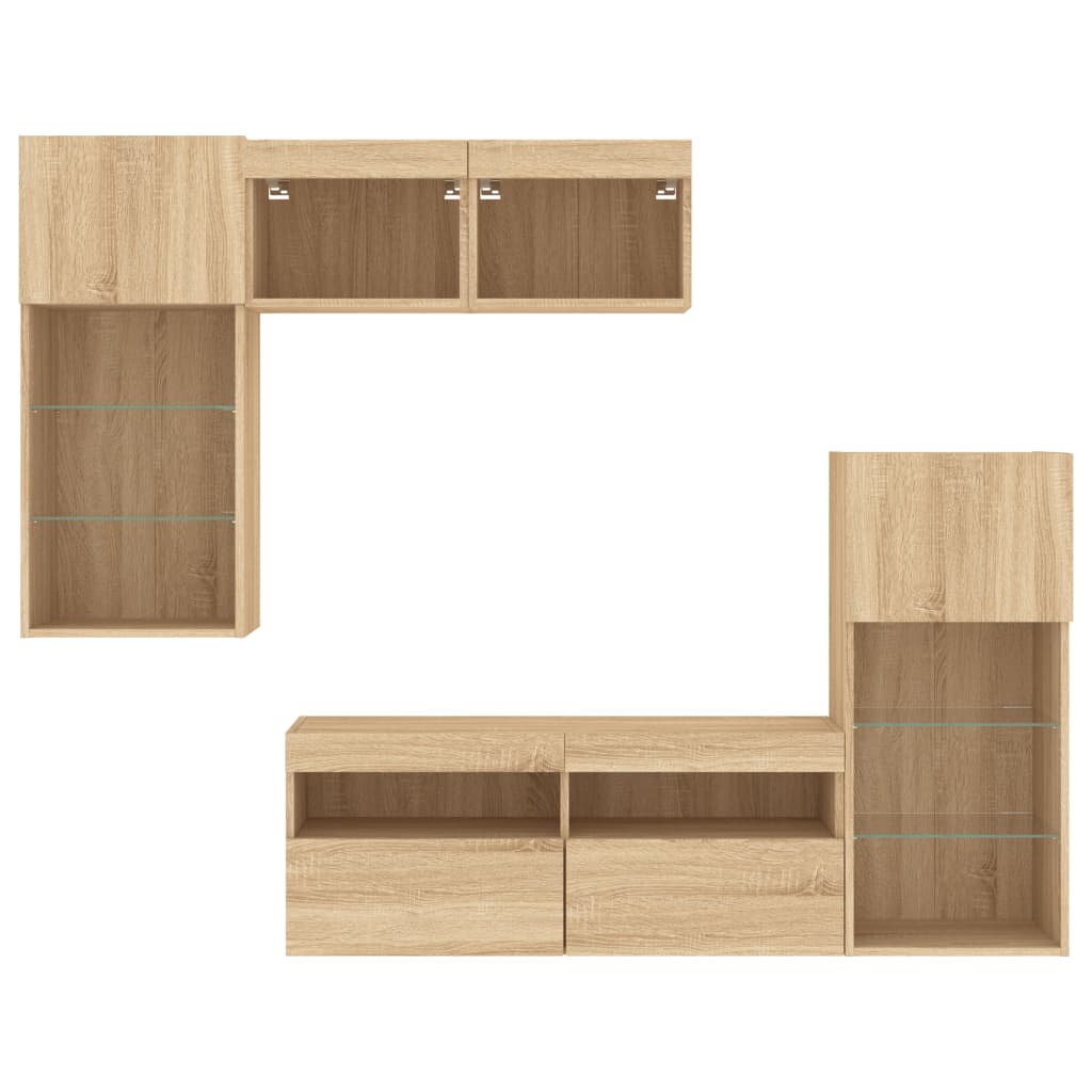 5-delige Tv-wandmeubelset met LED bewerkt hout sonoma eiken is nu te koop bij PeponiXL, paradijselijk wonen!