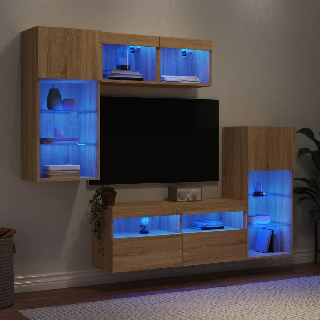 5-delige Tv-wandmeubelset met LED bewerkt hout sonoma eiken is nu te koop bij PeponiXL, paradijselijk wonen!