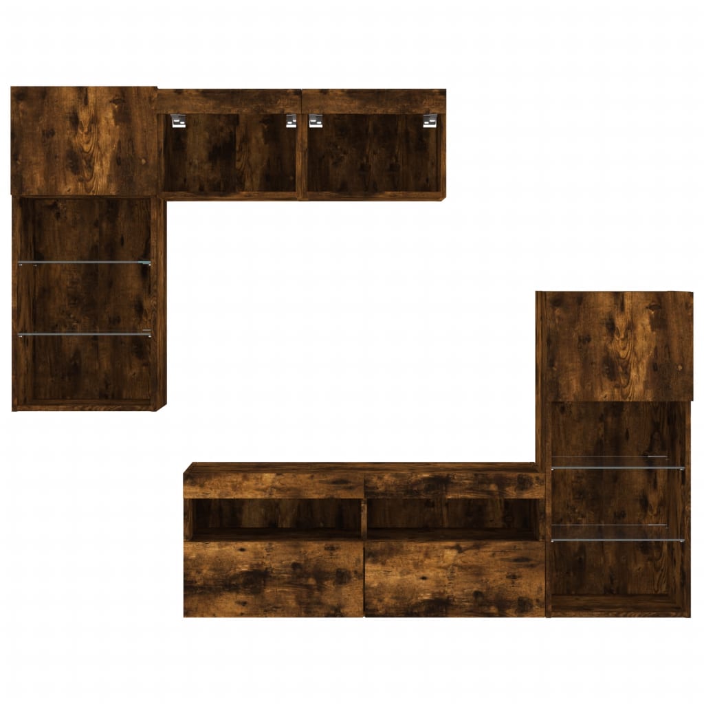 5-delige tv-wandmeubelset met LED bewerkt hout gerookt eiken is nu te koop bij PeponiXL, paradijselijk wonen!