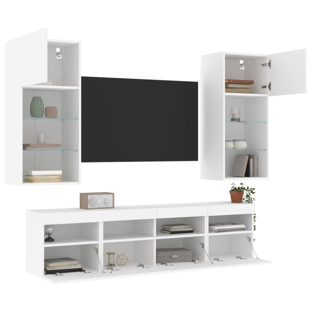 5-delige Tv-wandmeubelset met LED-verlichting bewerkt hout wit is nu te koop bij PeponiXL, paradijselijk wonen!
