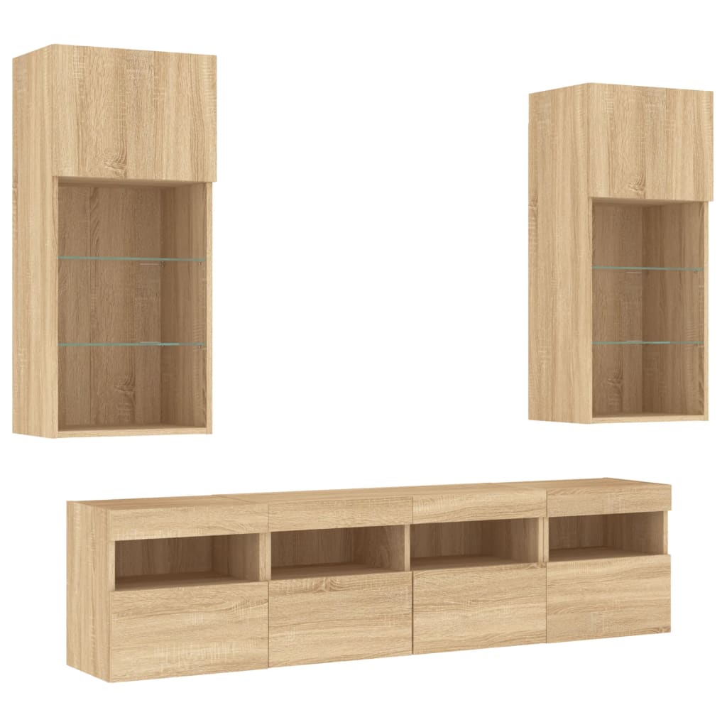 5-delige Tv-wandmeubelset met LED bewerkt hout sonoma eiken is nu te koop bij PeponiXL, paradijselijk wonen!