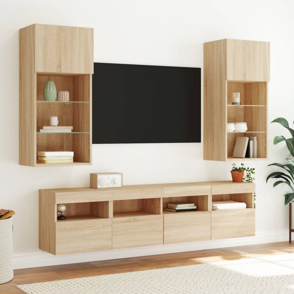 5-delige Tv-wandmeubelset met LED bewerkt hout sonoma eiken is nu te koop bij PeponiXL, paradijselijk wonen!