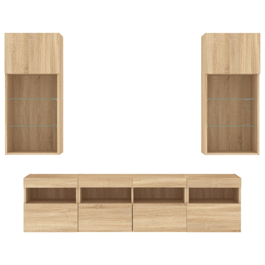 5-delige Tv-wandmeubelset met LED bewerkt hout sonoma eiken is nu te koop bij PeponiXL, paradijselijk wonen!