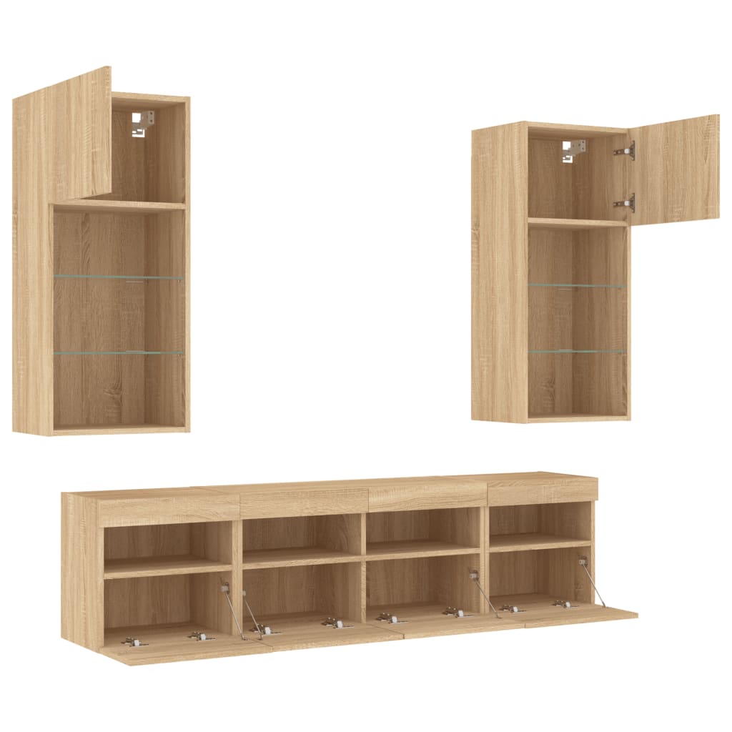 5-delige Tv-wandmeubelset met LED bewerkt hout sonoma eiken is nu te koop bij PeponiXL, paradijselijk wonen!