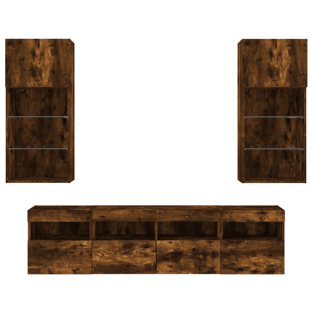 5-delige tv-wandmeubelset met LED bewerkt hout gerookt eiken is nu te koop bij PeponiXL, paradijselijk wonen!