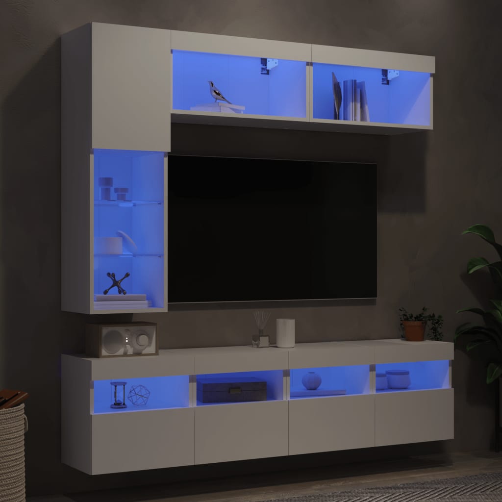 7-delige Tv-wandmeubelset met LED-verlichting wit is nu te koop bij PeponiXL, paradijselijk wonen!