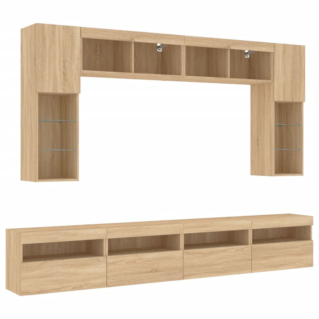 8-delige Tv-wandmeubelset met LED-verlichting sonoma eikenkleur is nu te koop bij PeponiXL, paradijselijk wonen!