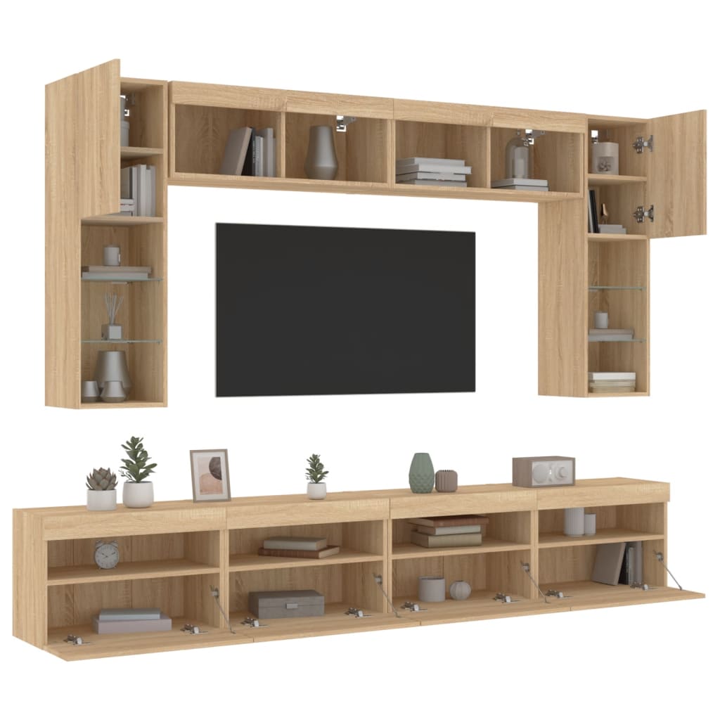 8-delige Tv-wandmeubelset met LED-verlichting sonoma eikenkleur is nu te koop bij PeponiXL, paradijselijk wonen!