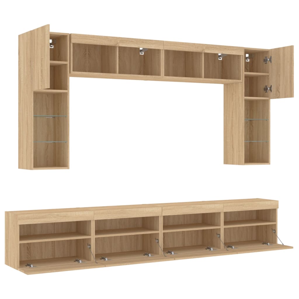 8-delige Tv-wandmeubelset met LED-verlichting sonoma eikenkleur is nu te koop bij PeponiXL, paradijselijk wonen!