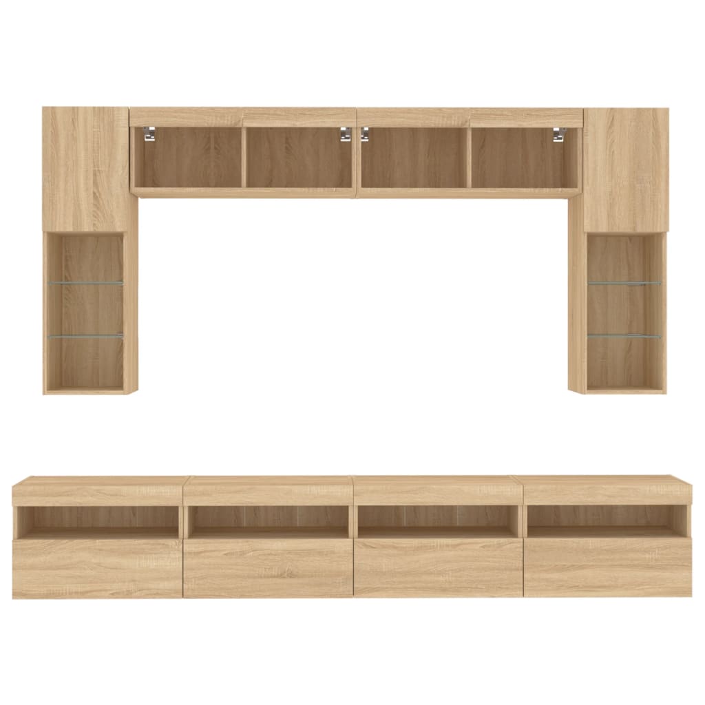 8-delige Tv-wandmeubelset met LED-verlichting sonoma eikenkleur is nu te koop bij PeponiXL, paradijselijk wonen!