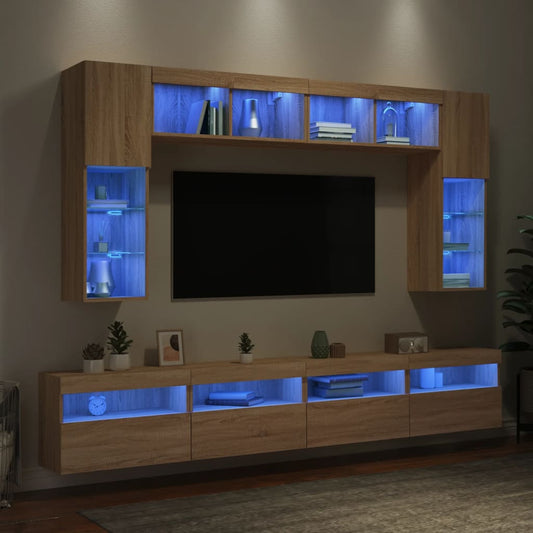 8-delige Tv-wandmeubelset met LED-verlichting sonoma eikenkleur is nu te koop bij PeponiXL, paradijselijk wonen!