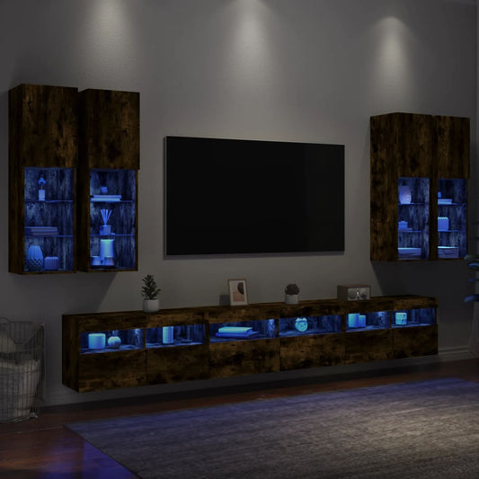 7-delige Tv-wandmeubelset met LED-verlichting gerookt eiken is nu te koop bij PeponiXL, paradijselijk wonen!