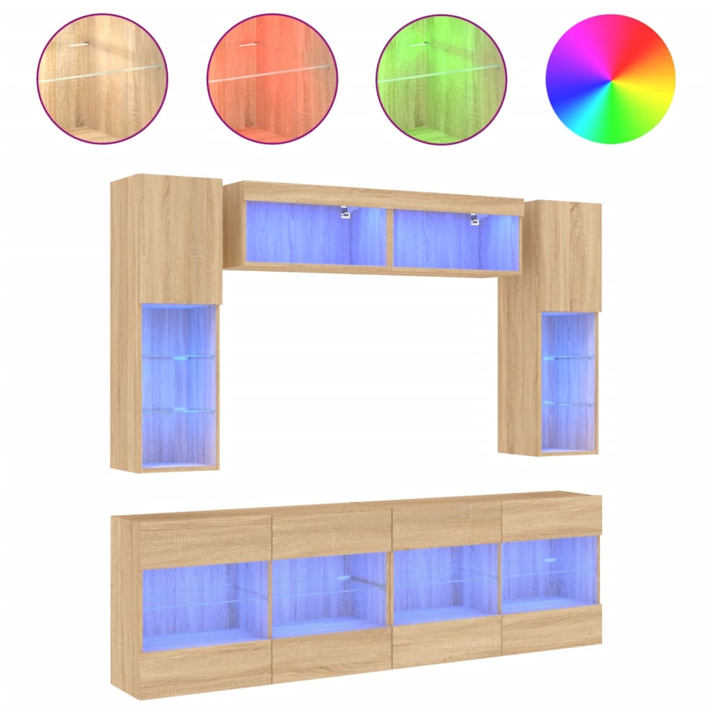 6-delige Tv-wandmeubelset met LED-verlichting sonoma eikenkleur is nu te koop bij PeponiXL, paradijselijk wonen!