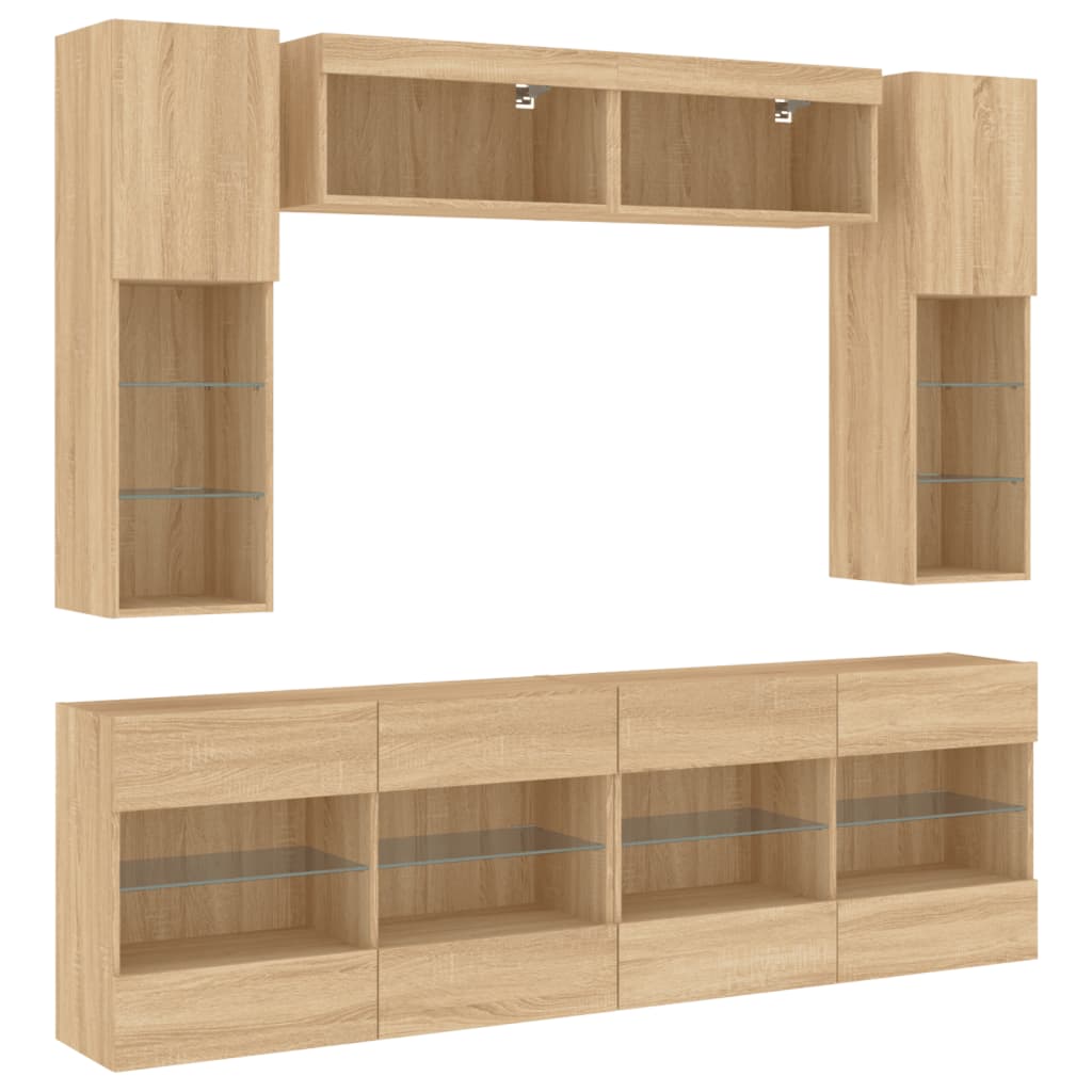 6-delige Tv-wandmeubelset met LED-verlichting sonoma eikenkleur is nu te koop bij PeponiXL, paradijselijk wonen!