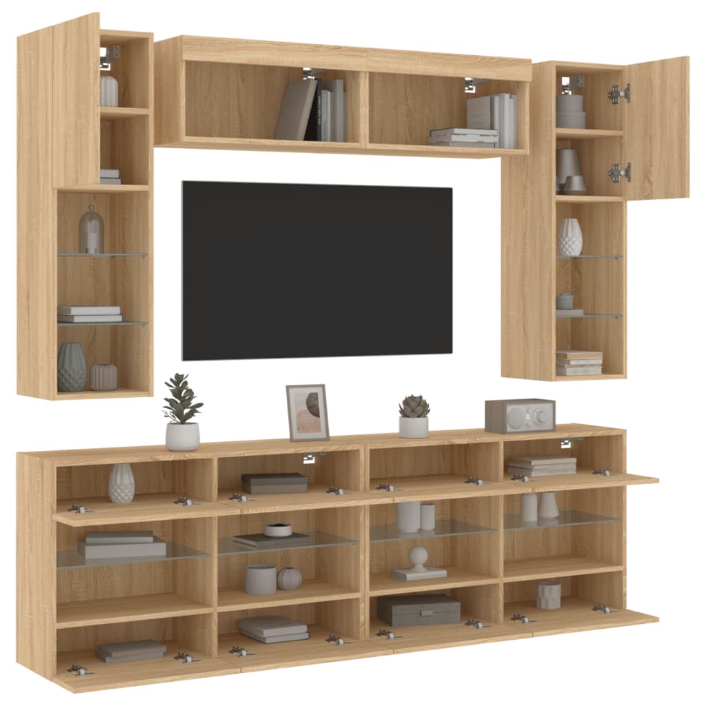 6-delige Tv-wandmeubelset met LED-verlichting sonoma eikenkleur is nu te koop bij PeponiXL, paradijselijk wonen!