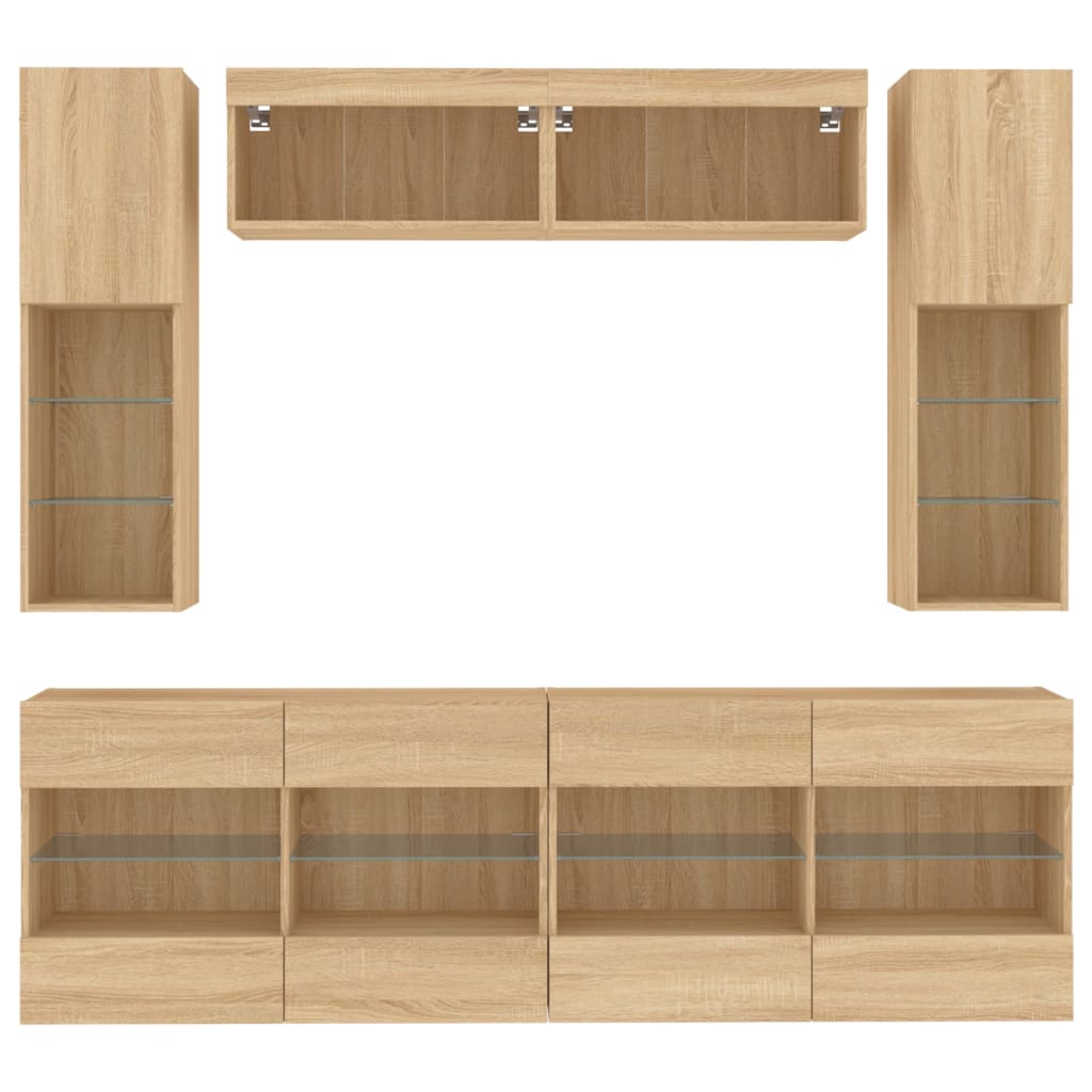 6-delige Tv-wandmeubelset met LED-verlichting sonoma eikenkleur is nu te koop bij PeponiXL, paradijselijk wonen!