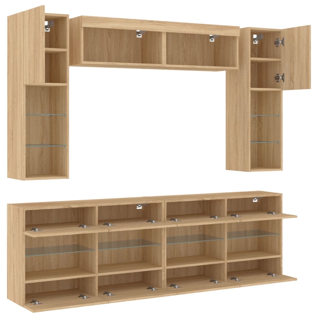 6-delige Tv-wandmeubelset met LED-verlichting sonoma eikenkleur is nu te koop bij PeponiXL, paradijselijk wonen!