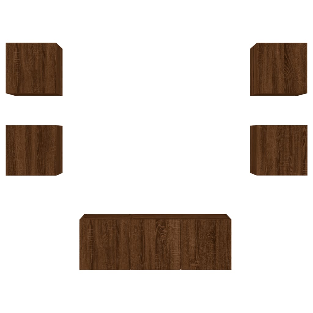 6-delige Tv-wandmeubelset met LED bewerkt hout bruineikenkleur is nu te koop bij PeponiXL, paradijselijk wonen!