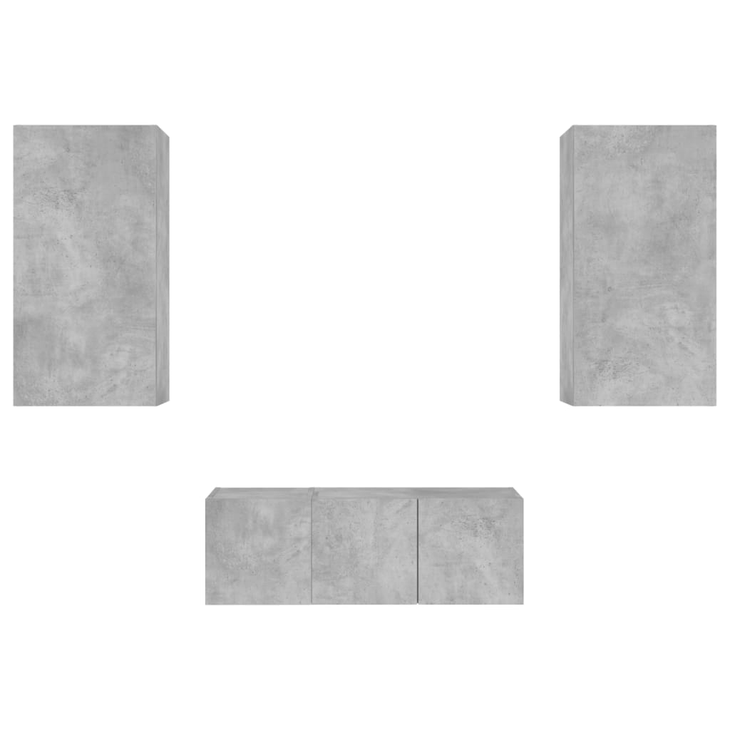 4-delige Tv-wandmeubelset met LED bewerkt hout betongrijs is nu te koop bij PeponiXL, paradijselijk wonen!