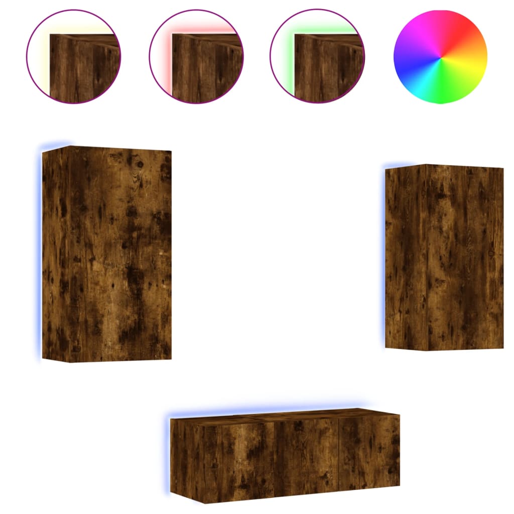 8-delige tv-wandmeubelset met LED bewerkt hout gerookt eiken is nu te koop bij PeponiXL, paradijselijk wonen!