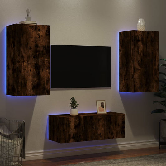 8-delige tv-wandmeubelset met LED bewerkt hout gerookt eiken is nu te koop bij PeponiXL, paradijselijk wonen!