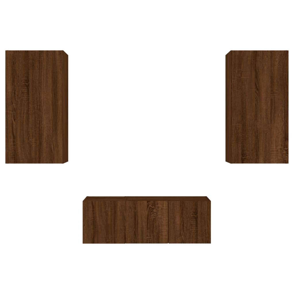 4-delige Tv-wandmeubelset met LED bewerkt hout bruineikenkleur is nu te koop bij PeponiXL, paradijselijk wonen!